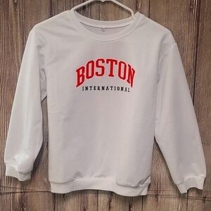 Boys Shein Boston Shirt Sz 11/12 Yrs White Red Lightweight Long Sleeved